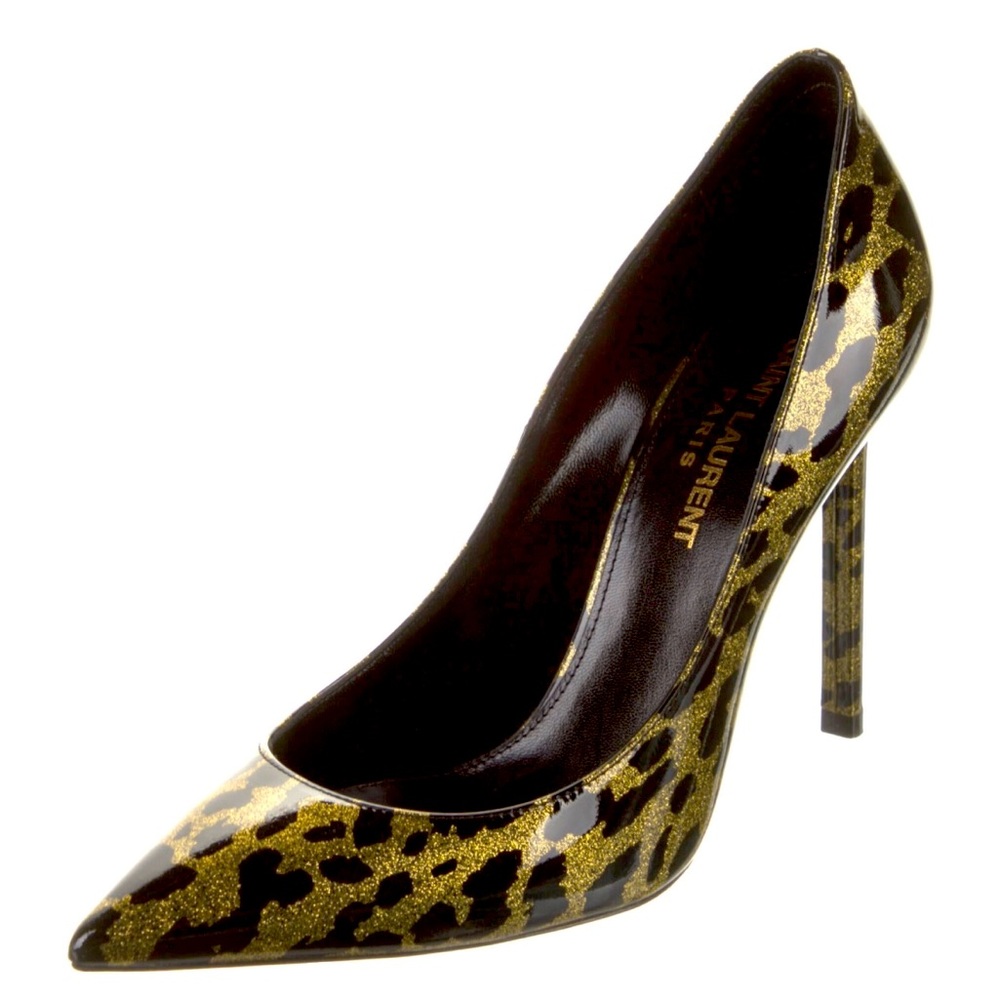 SAINT LAURENT Patent Leather Animal Print Pumps